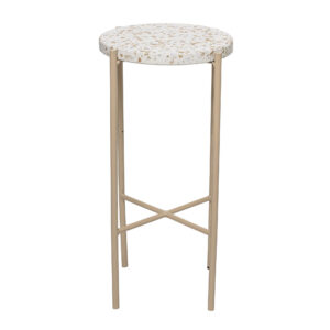 BLOOMINGVILLE Earth sidebord - terrazzo beton/sennepsgul jern, rund (Ø27,50)