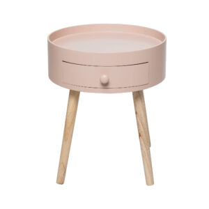 BLOOMINGVILLE First sidebord - rosa MDF/natur fyrretræ, m. 1 skuffe, rund (Ø38)