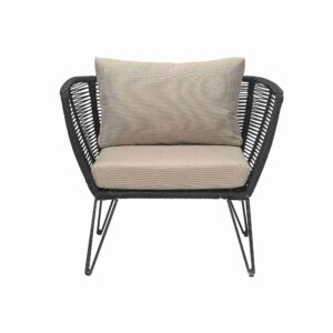 BLOOMINGVILLE Mundo loungestol - natur/sort polyester/metal, m. armlæn, inkl. hynder