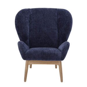 BLOOMINGVILLE Eave loungestol, m. armlæn - blå polyester og natur egetræ